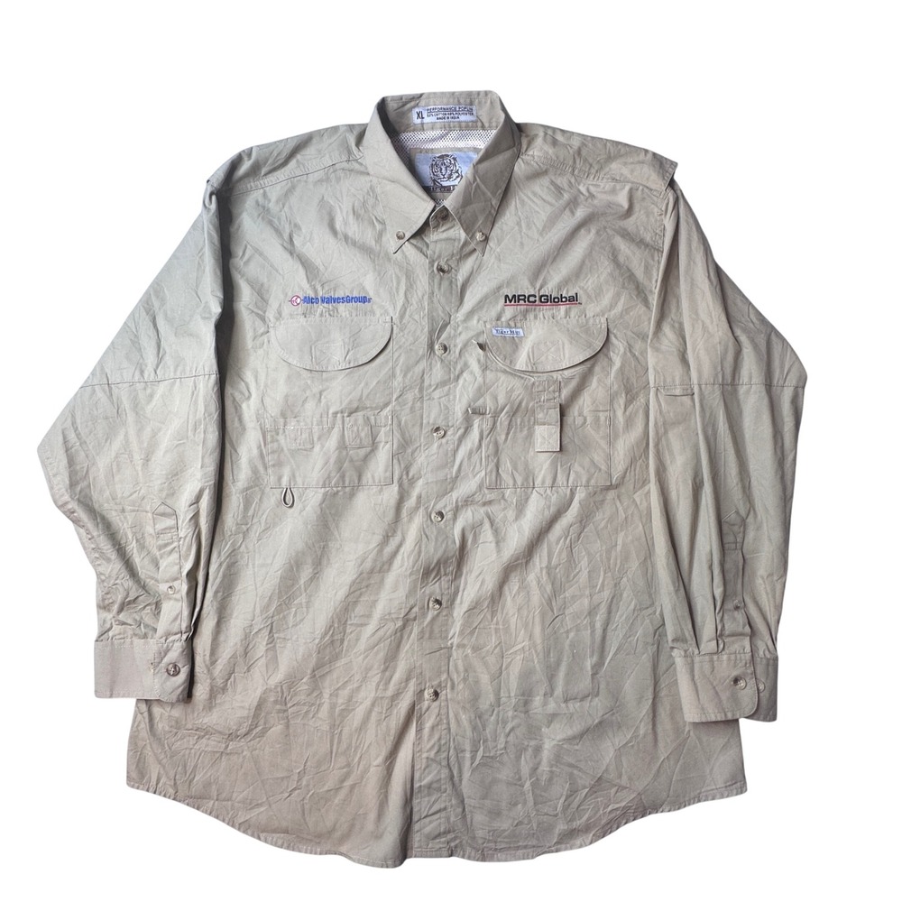 Tiger Hill Fishing Shirt Mens XL Tan Performance Poplin Vented Trout Blast 2016